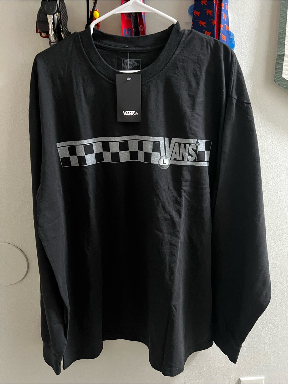 Vans Black Long Sleeve Tee with Silver Checker Logo